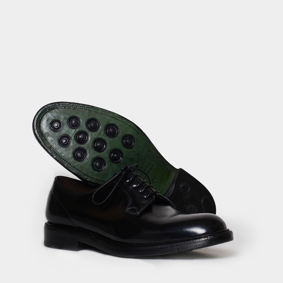 Green George Black Brushed Derby Tied Shoe
