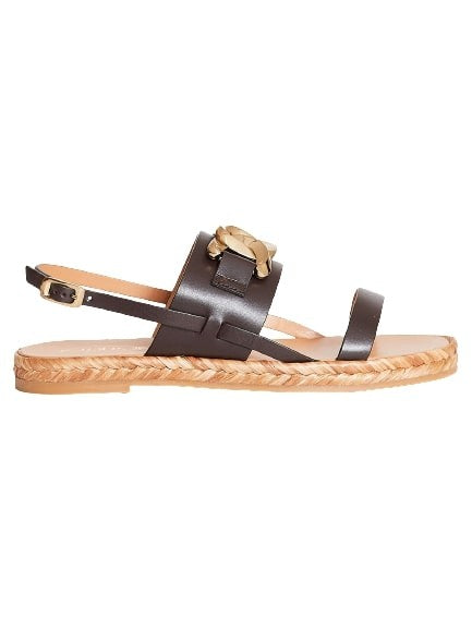Tod's Low Brown Sandals With Chain