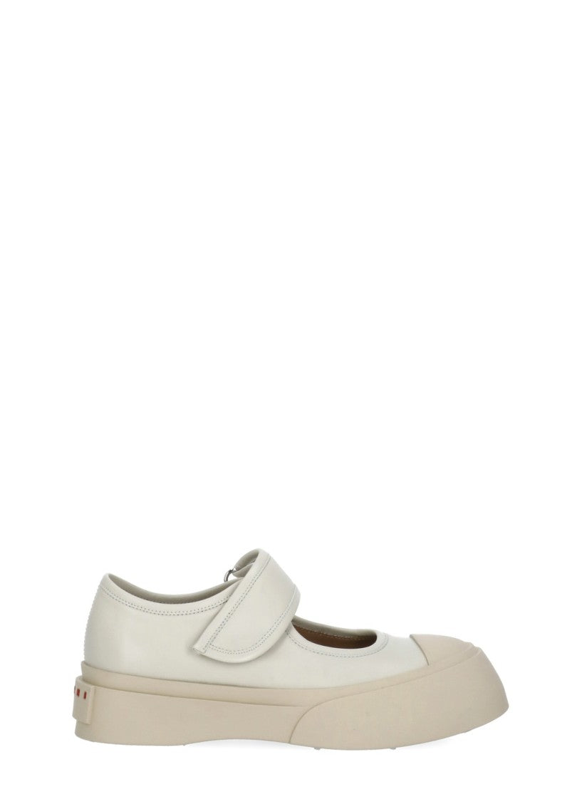 Marni Ivory Mary Jane Velcro Leather Sneakers