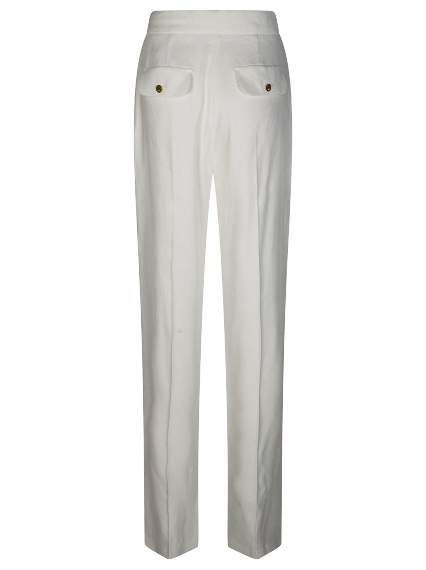 Elisabetta Franchi White High Waist Pleated Flap Trousers