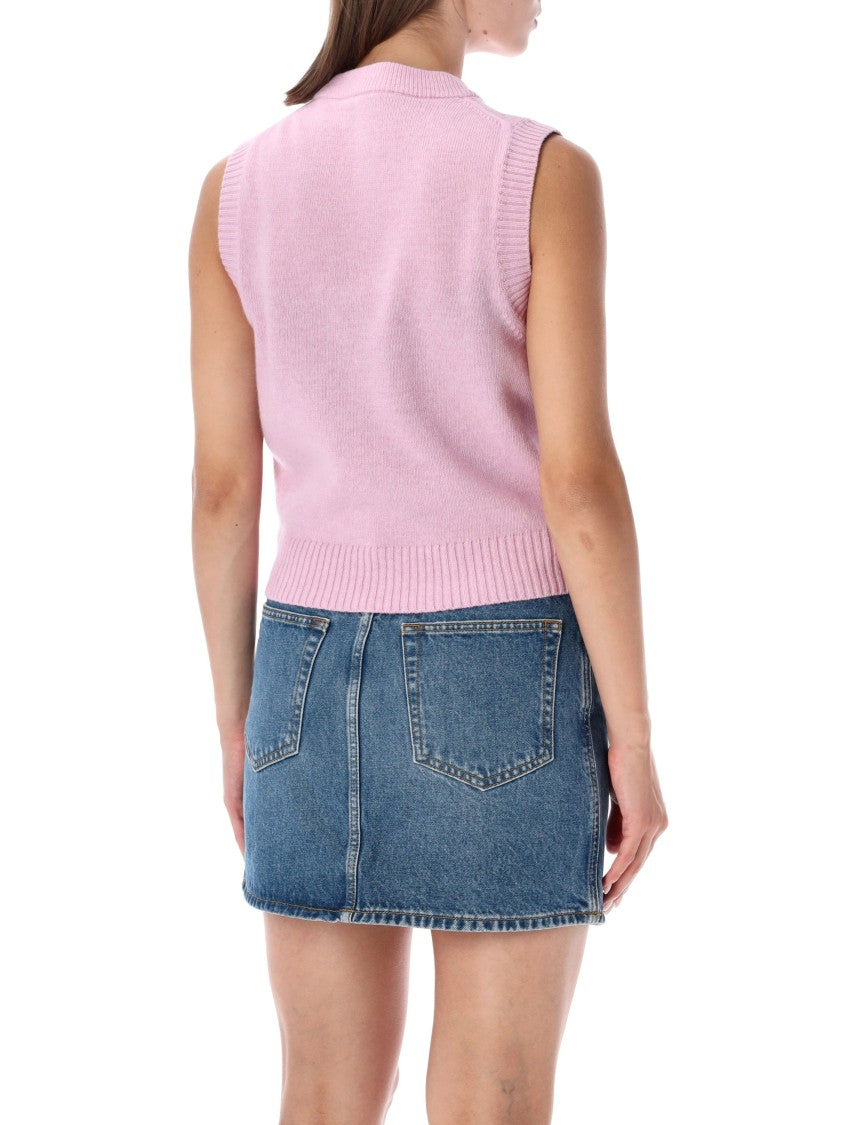Ganni Knitted Vest With Strawberry Graphic And Ribbed Edges