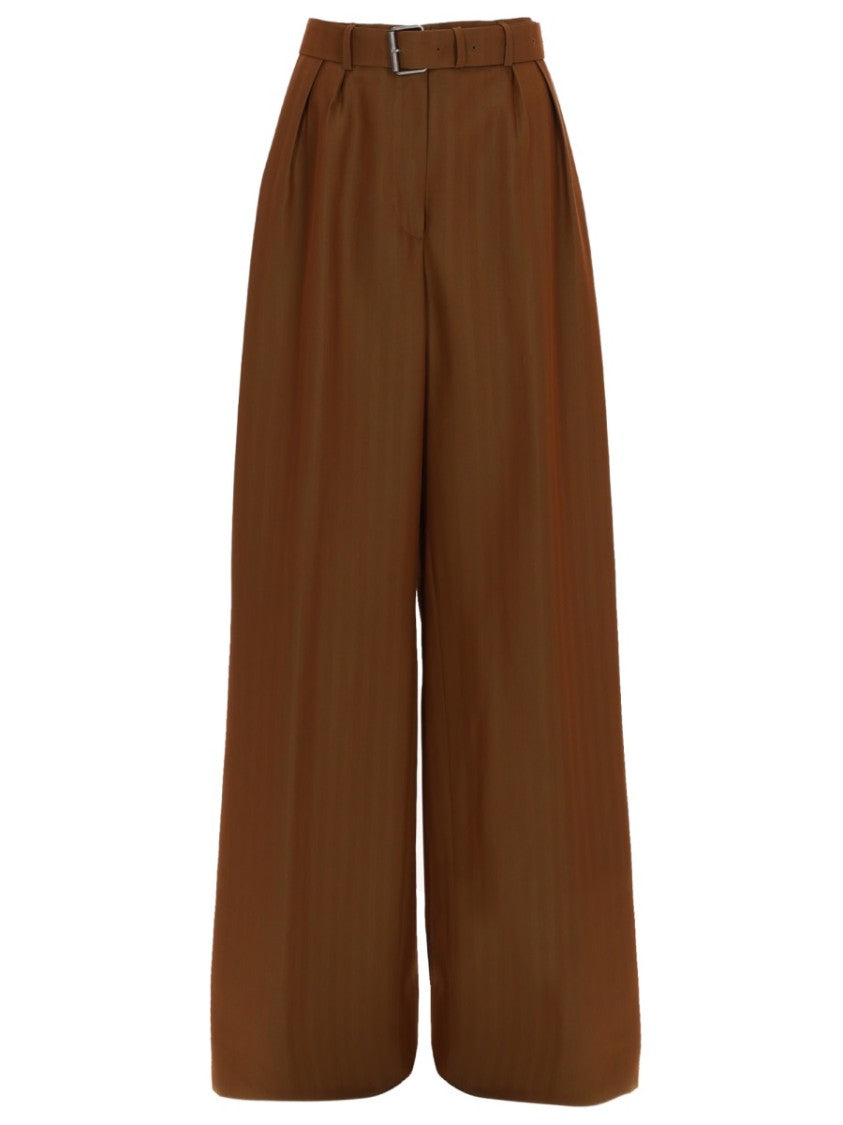 Dries Van Noten Neutral Wide-Leg Belted Wool-Blend Formal Pants