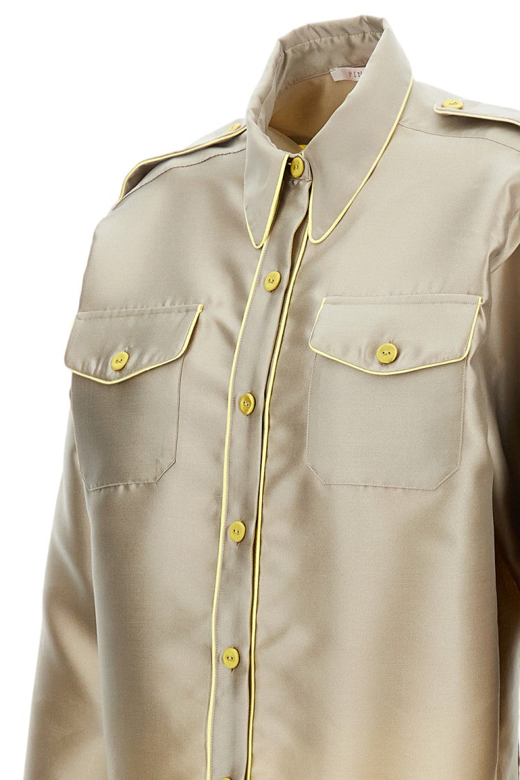 Pinag Cropped Silk Shirt With Contrast Piping