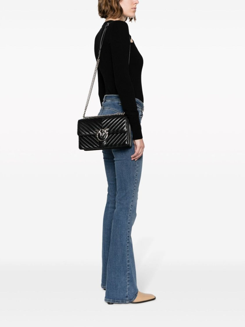 Pinko Black Quilted Calf Leather Shoulder Bag