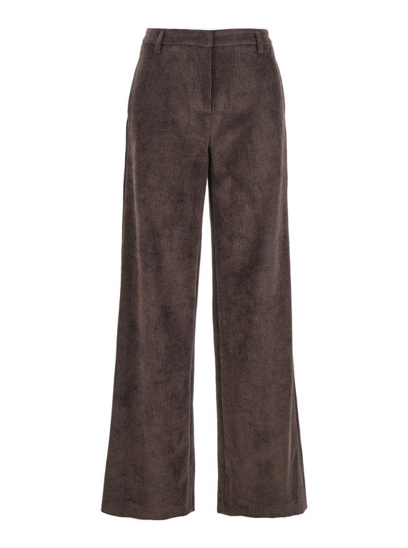Plain Wide-Leg Ribbed Pants