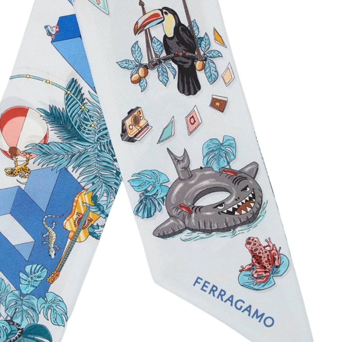 Salvatore Ferragamo Mini Bandeau Silk Scarf With Jungle Party Print