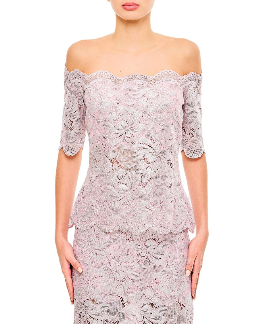 Rabanne Raw Cut Lace Top With Bateau Neckline