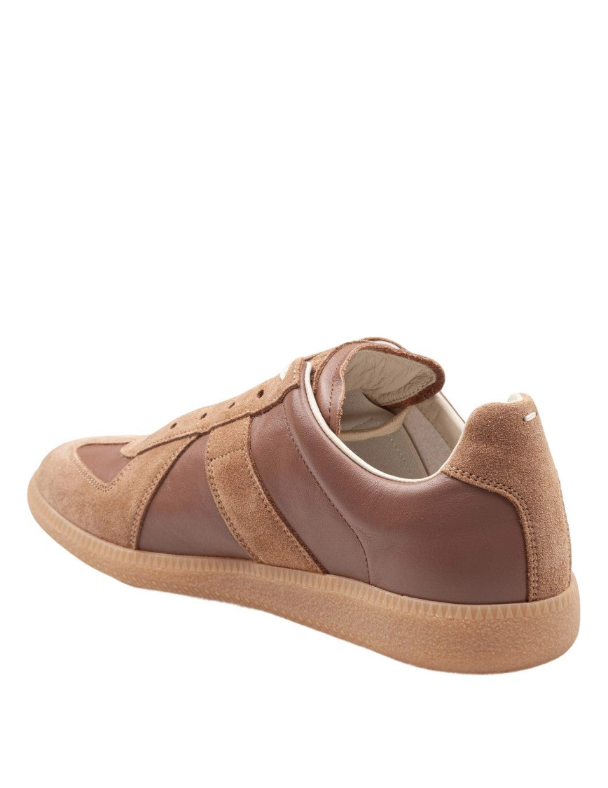 Maison Margiela Replica Leather And Suede Sneakers, Tan Color