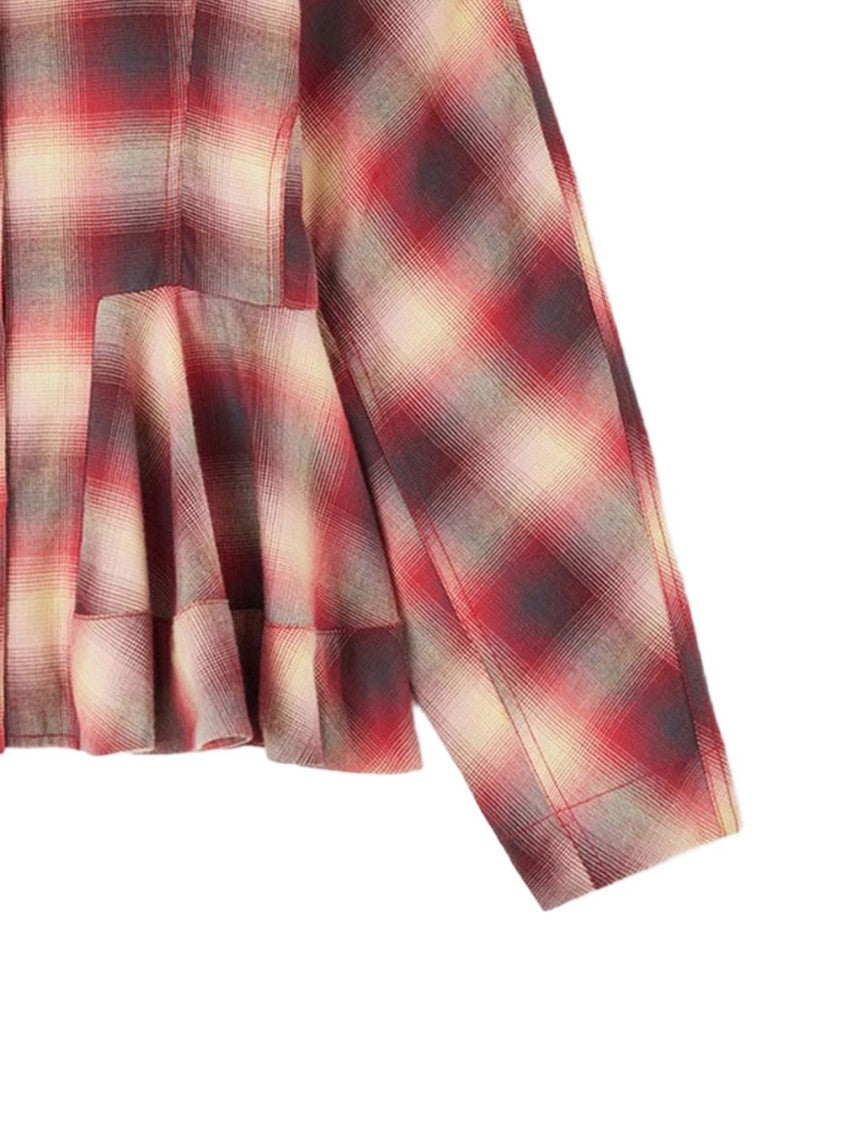 Ganni Multicolor Peplum Hem Check Flannel Shirt