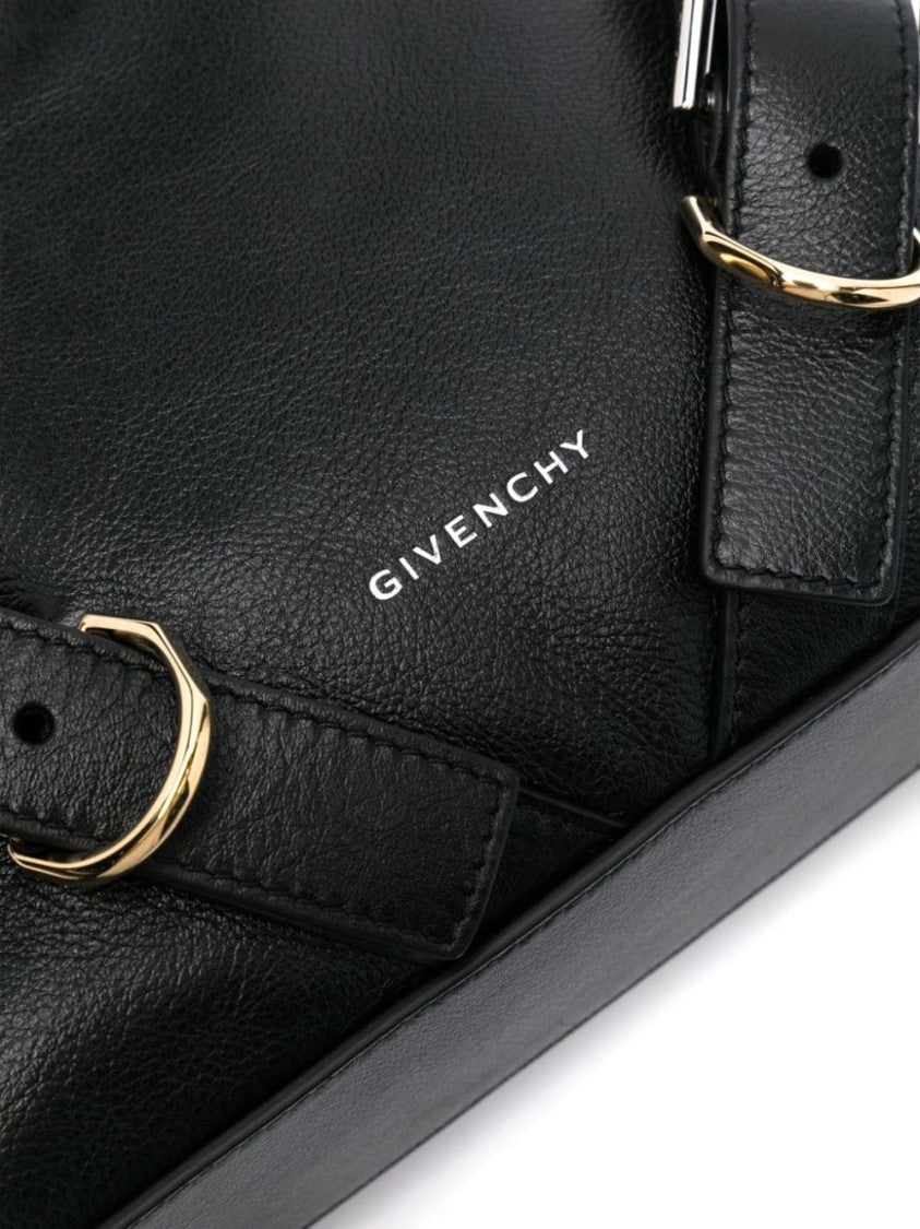 Givenchy Grained Black Calf Leather Shoulder Bag With Decorative Buckle
