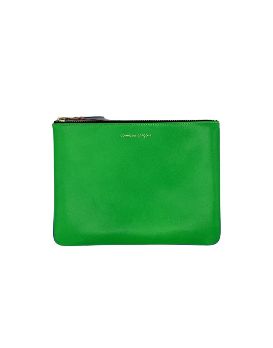 Wallet Cdg Compact Green Leather Pouch With Zip Closure