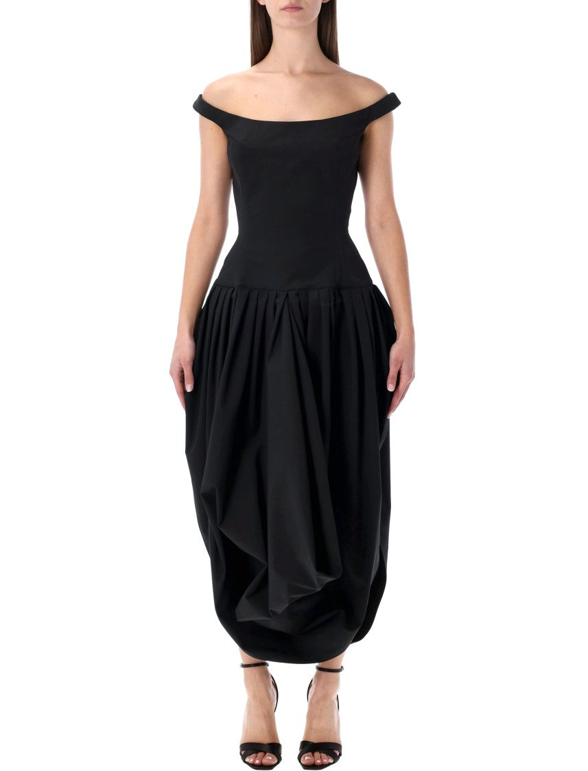 Magda Butrym Black Draped Off-Shoulder Gown
