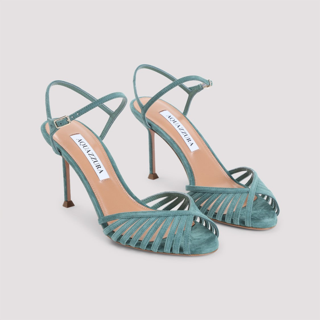 Aquazzura Light Teal Blue Kid Suede Leather Hold Me Sandal