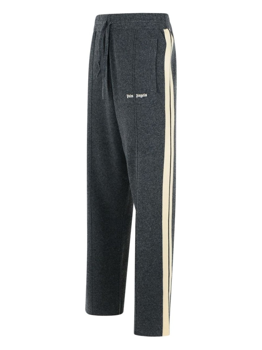 Palm Angels Gray Trousers With Light Beige Side Stripes