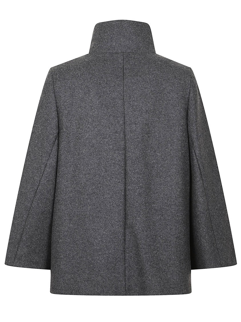 Fay Dark Nicotine Wool Blend Cape With Iconic Closure