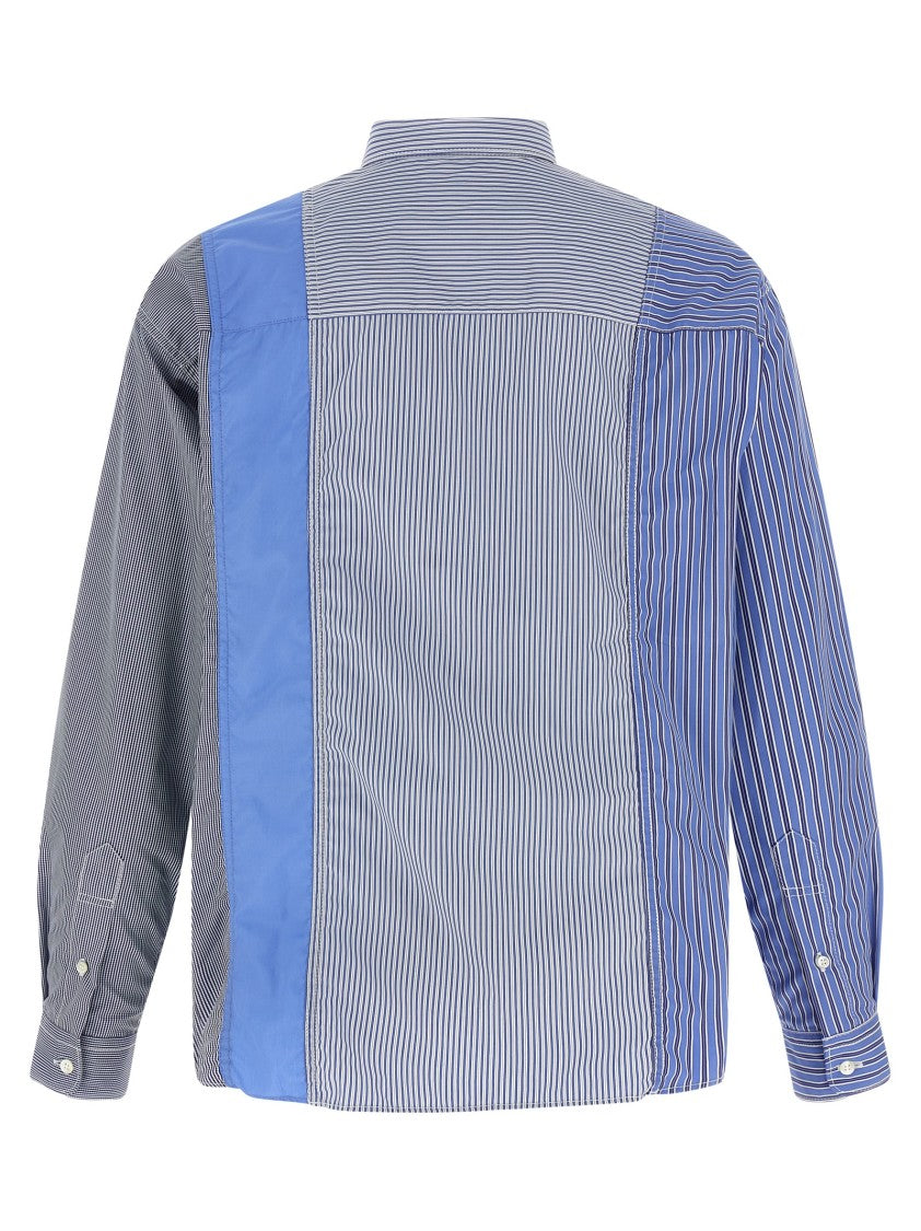 Comme Des Garçons Patchwork Patterned Cotton Poplin Shirt With Fringed Hem