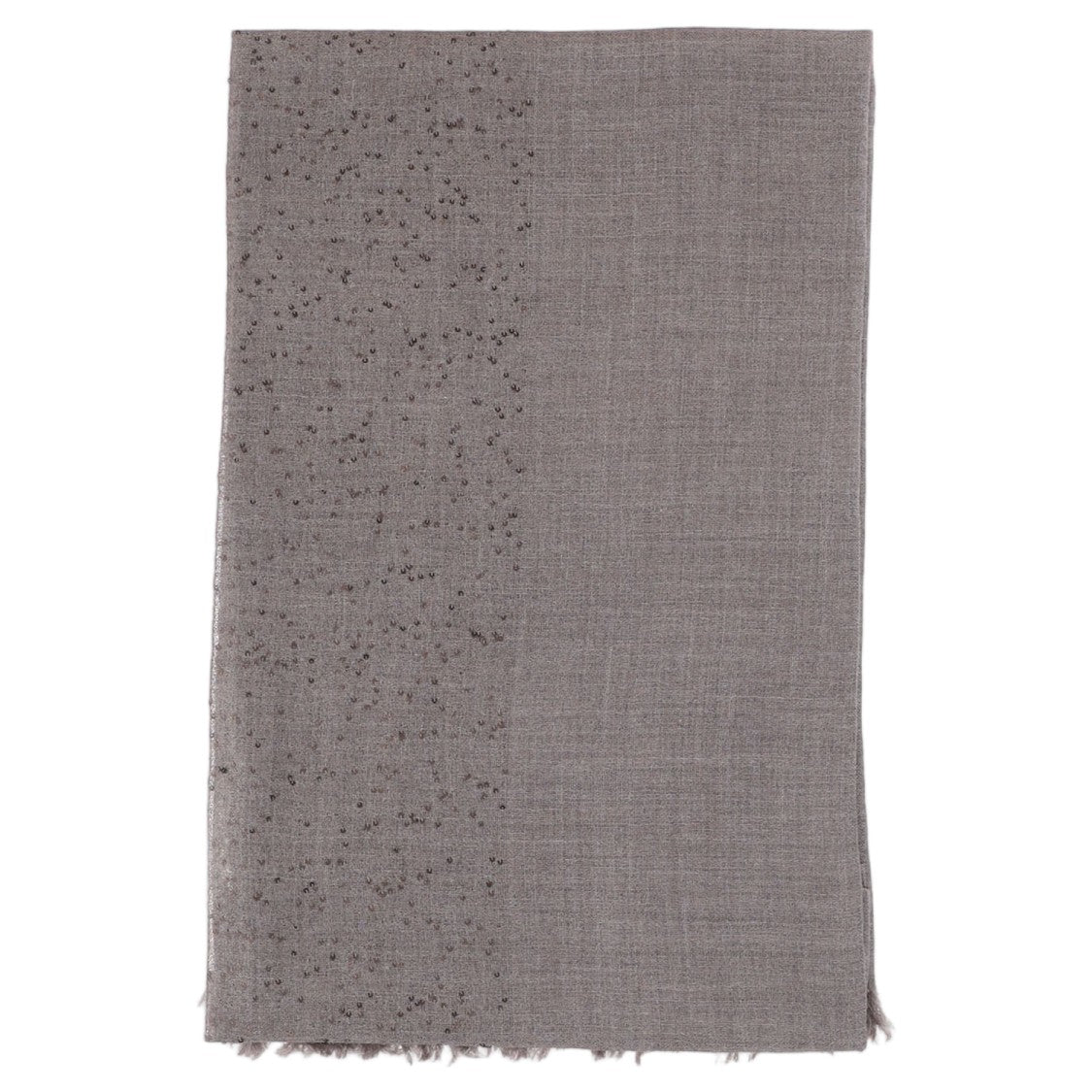 Faliero Sarti Taupe Wool Blend Scarf With Sequins And Fringed Edges
