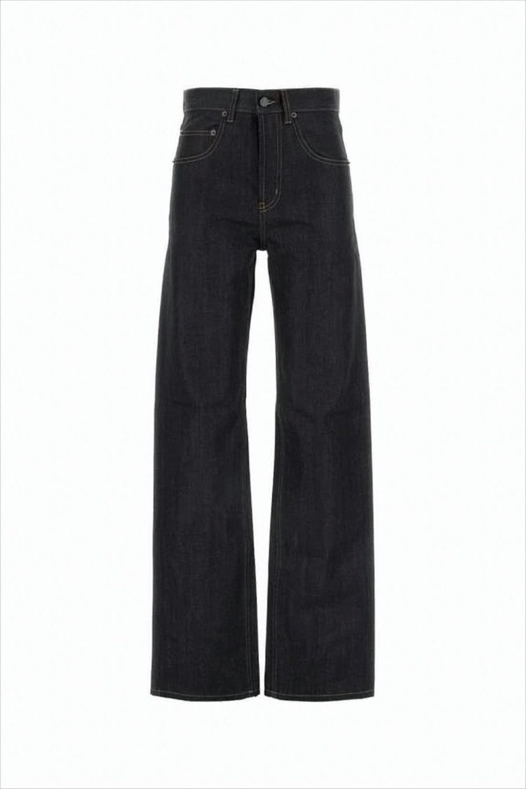 Saint Laurent Wide-Leg High-Waist Dark Indigo Denim Pants