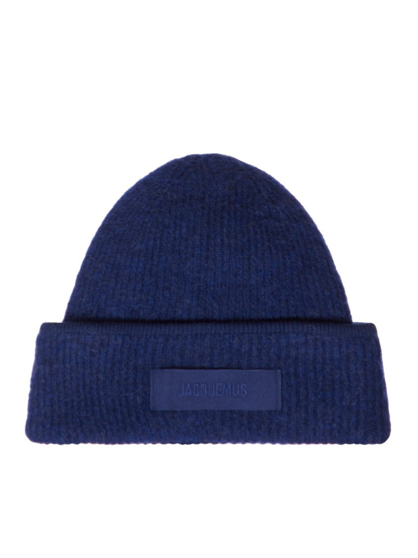 Jacquemus Knitted Beanie With Folded Cuff And Rectangular Patch