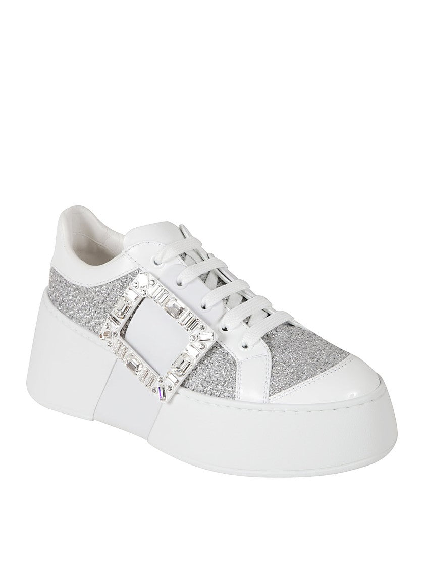 Roger Vivier White Sneakers With Crystal-Embellished Buckle