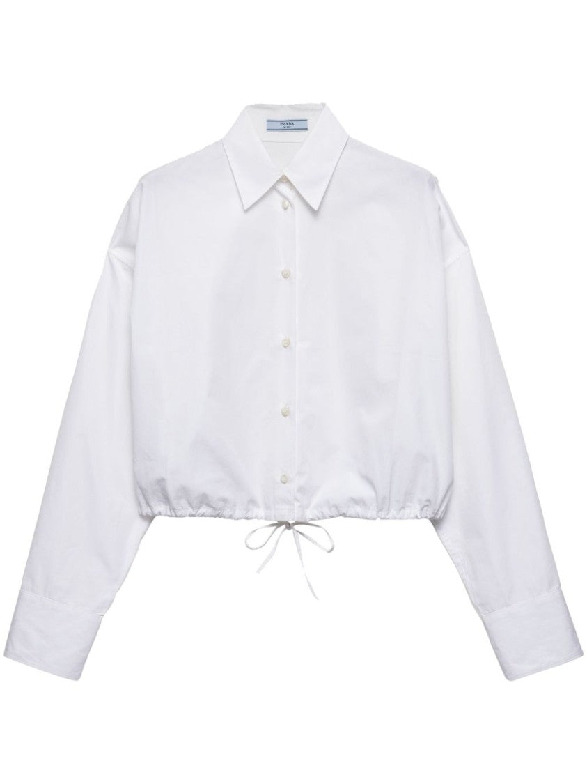 Prada Cropped White Shirt With Classic Collar