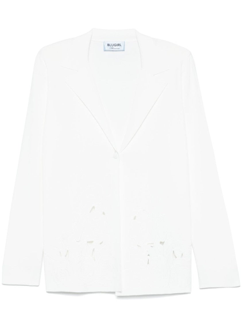 Blugirl Tailored White Jacket With Floral Cut-Out Details