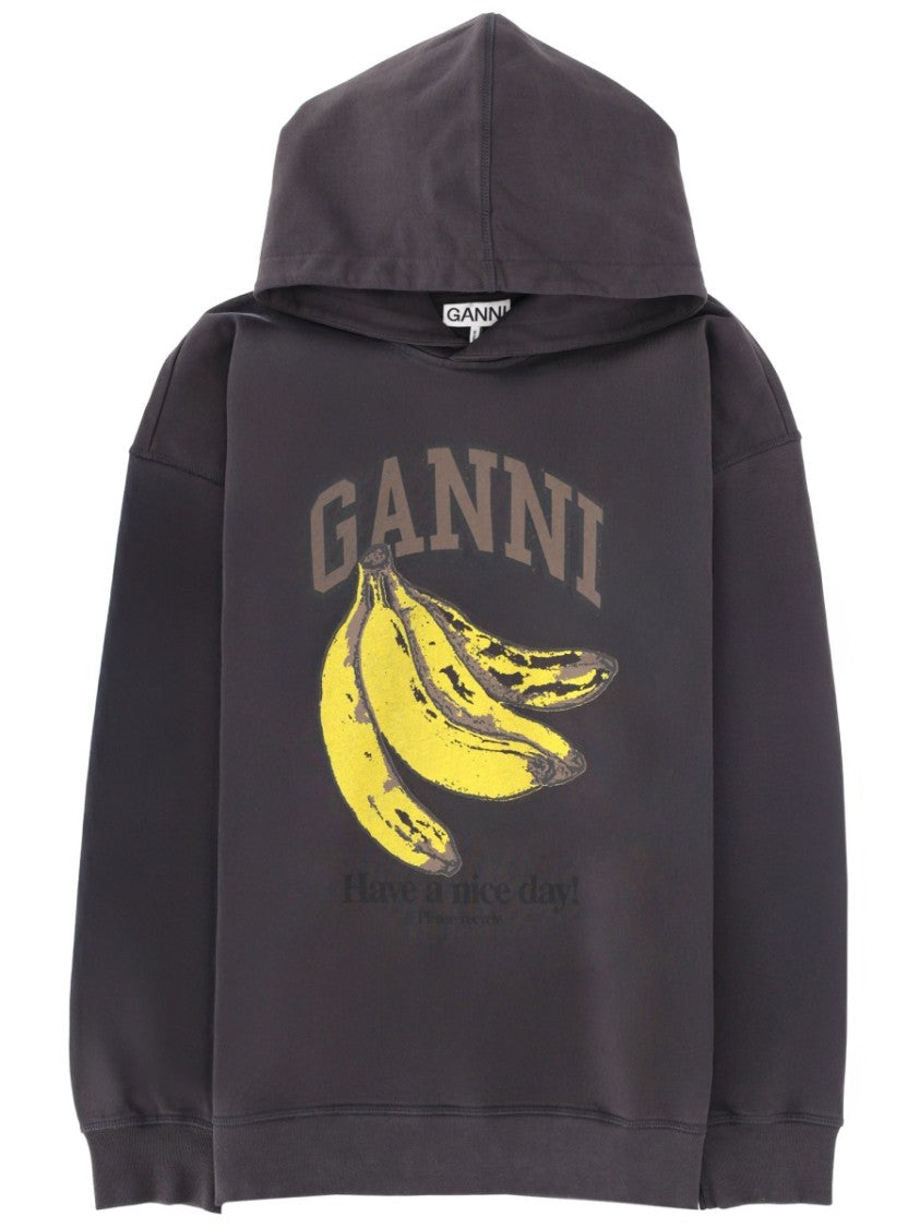 Ganni Neutrals Bananas Graphic Organic Cotton Hoodie