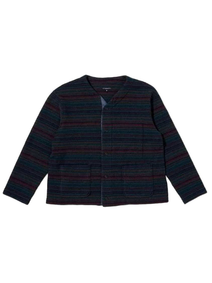 Engineered Garments Horizontal Striped Cardigan With Textured Fabric
