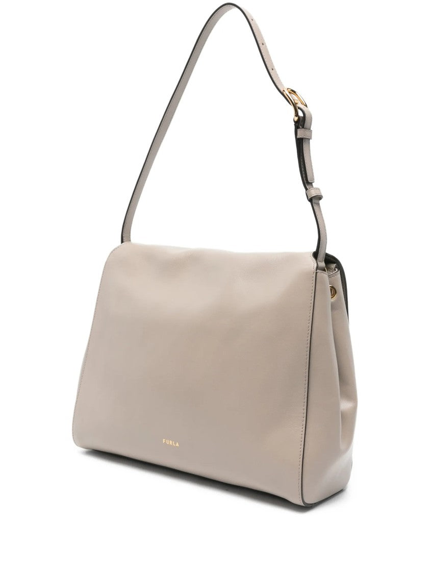 Furla Domus M Structured Neutral Leather Shoulder Bag