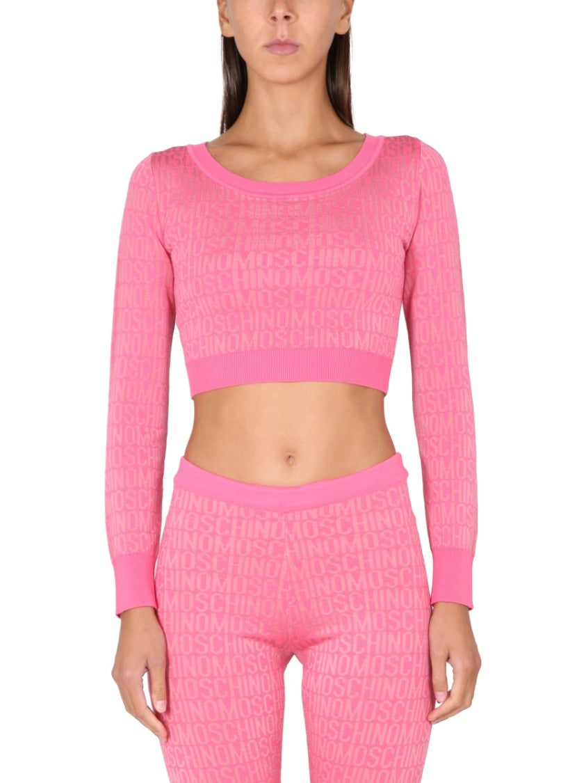 Moschino Cropped Pullover With Allover Logo Pattern