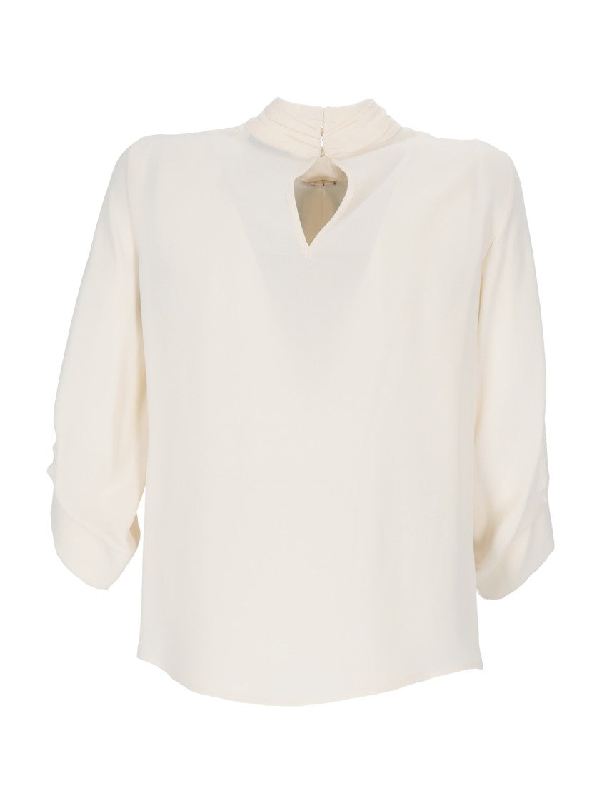 Elisabetta Franchi High Neck Blouse With Bow Detail And Keyhole Closure