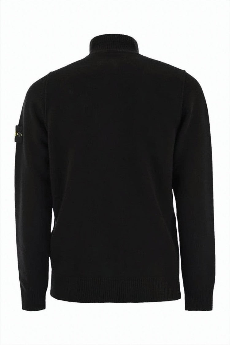 Stone Island Ribbed Black Turtleneck Sweater With Distinctive Patch