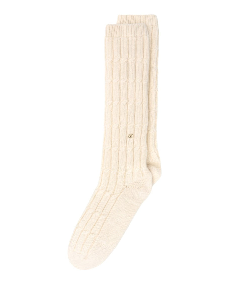 Valentino Ribbed Cashmere Socks With Gold-Tone Detail