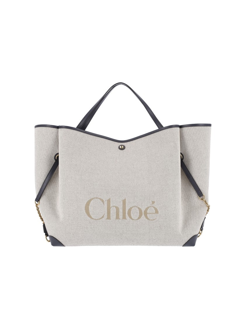 Chloé Textured Fabric Tote Bag With Black Leather Trim