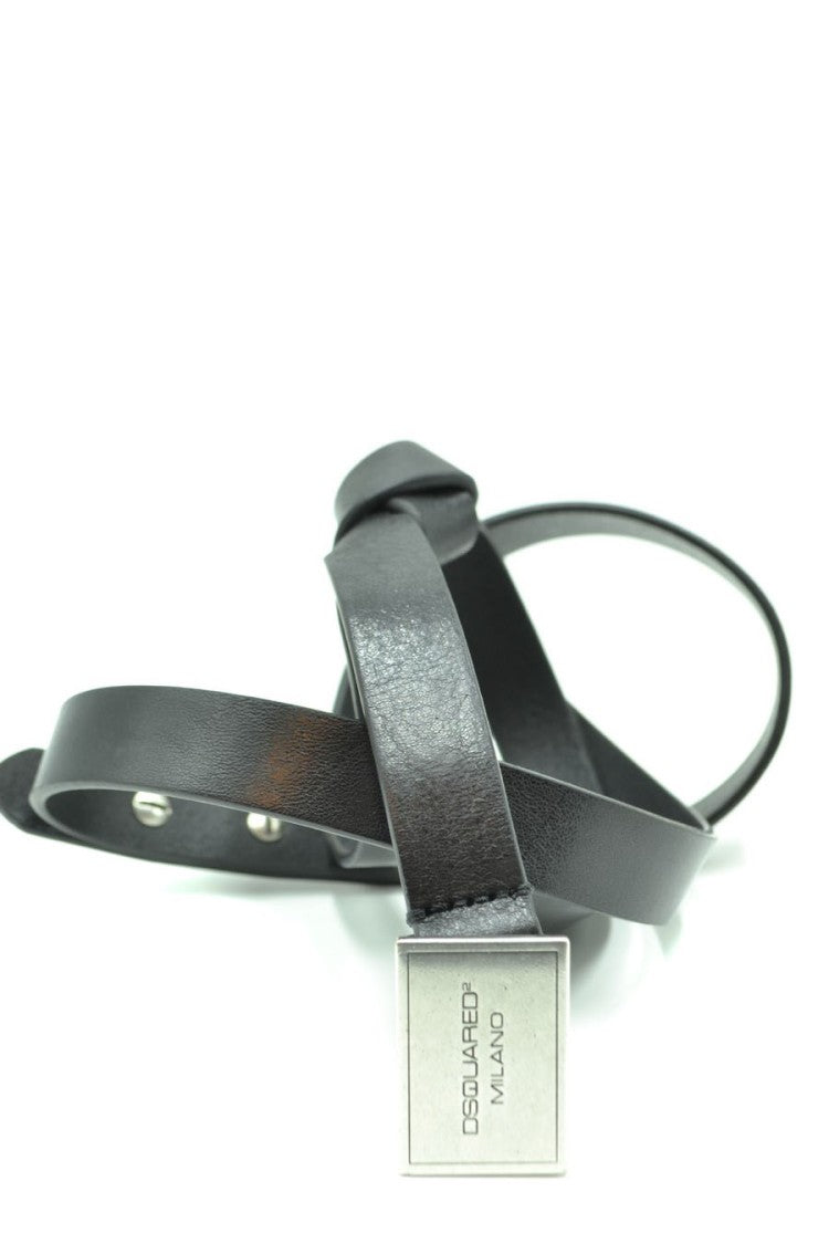 Dsquared2 Sleek Leather Belt Square Metallic Buckle