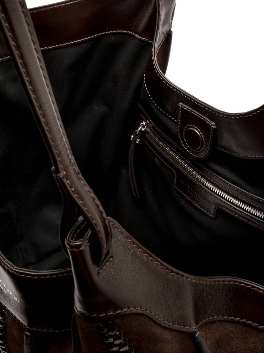 Gianni Chiarini Brown Suede Handbag With Braided Leather Detail