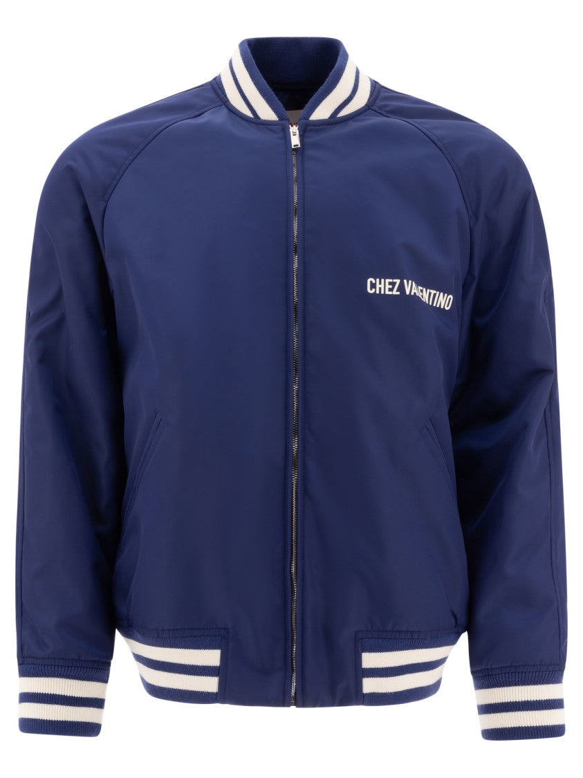 Valentino Lightweight Blue Jacket With Ribbed Details