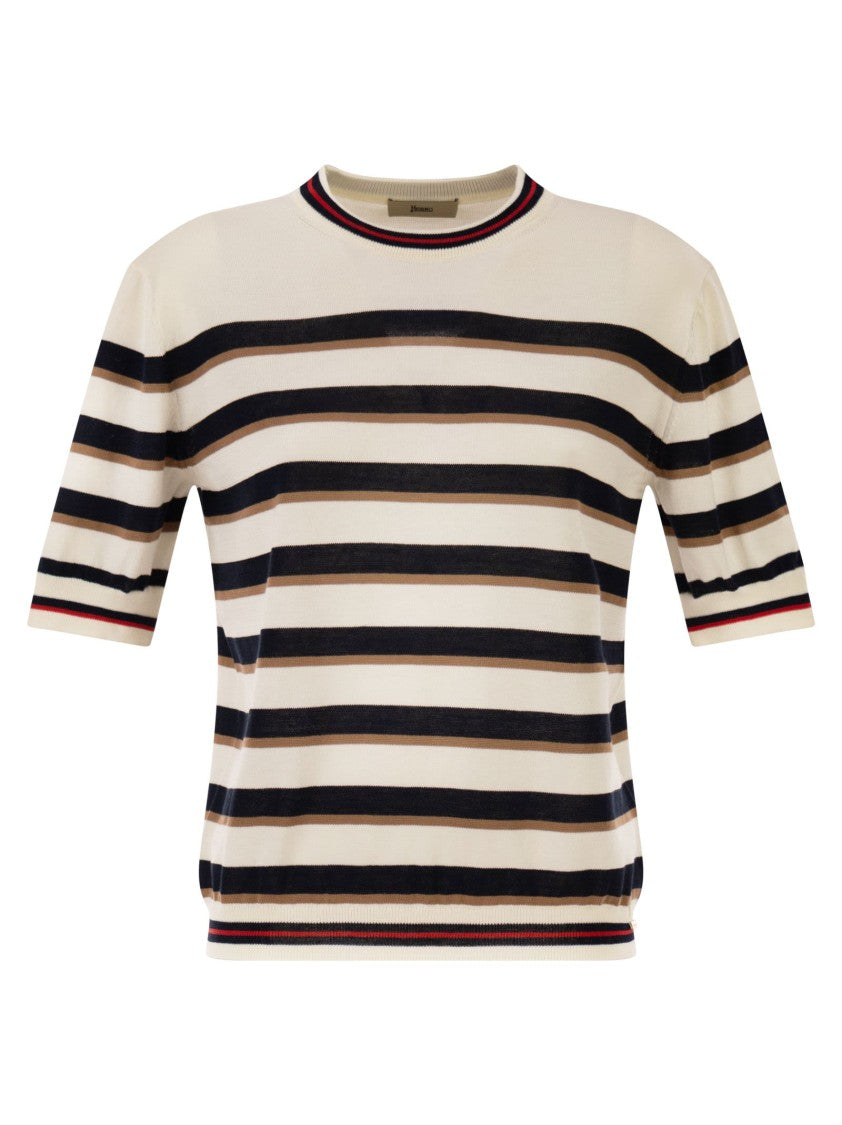 Herno Short-Sleeved Striped Cotton Jumper