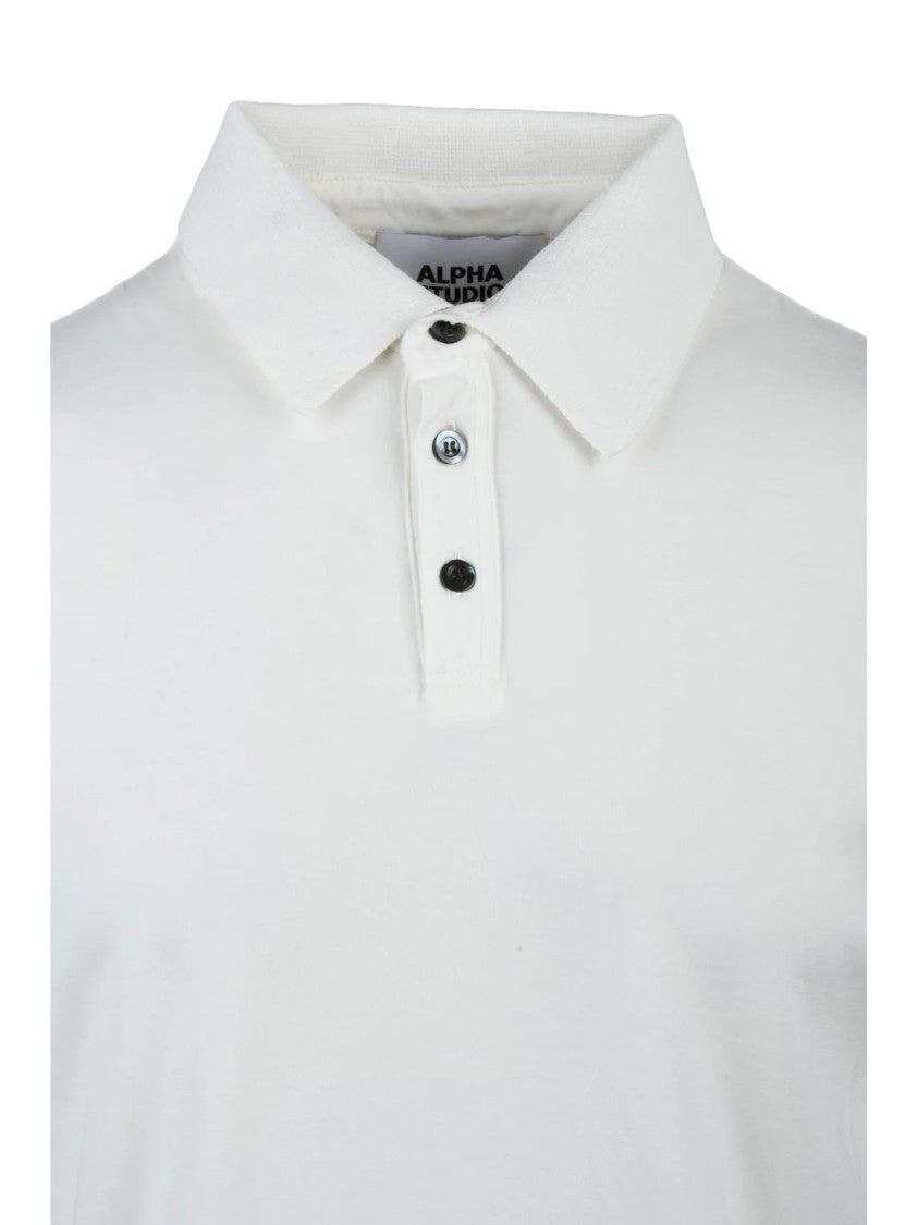 Alpha Studio White Cotton Elastane Stretch Polo