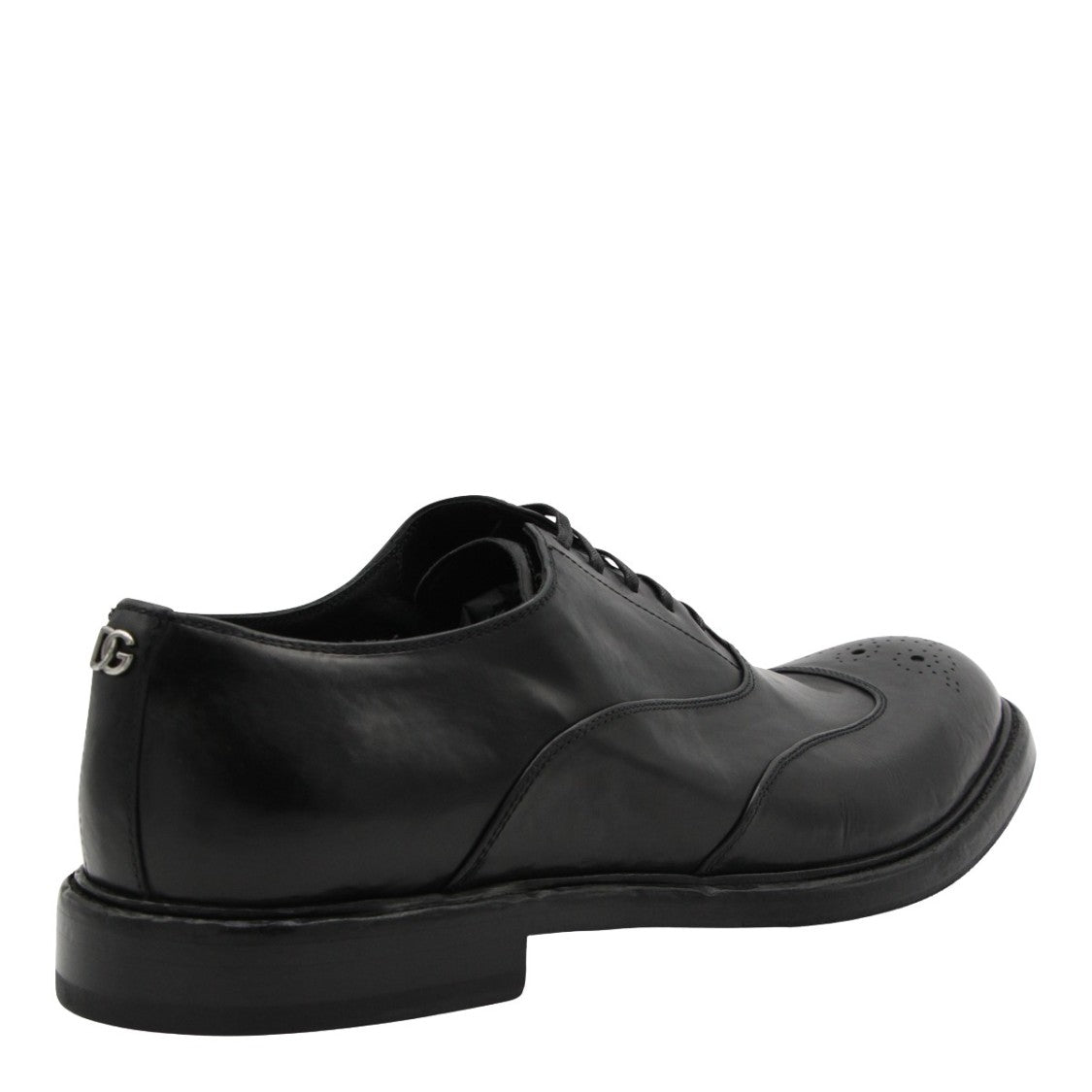 Dolce & Gabbana Brogue-Style Black Leather Flat Shoes