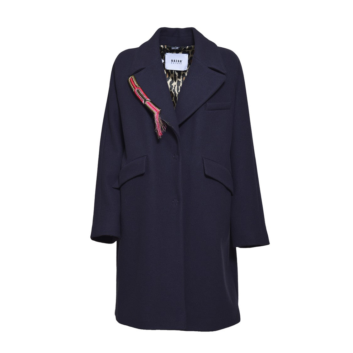 Bazar Deluxe Single-Breasted Blue Wool Coat With Detail
