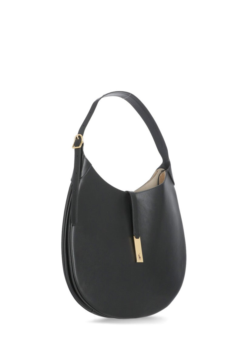 Polo Ralph Lauren Crescent-Shaped Black Leather Shoulder Bag With Adjustable Strap