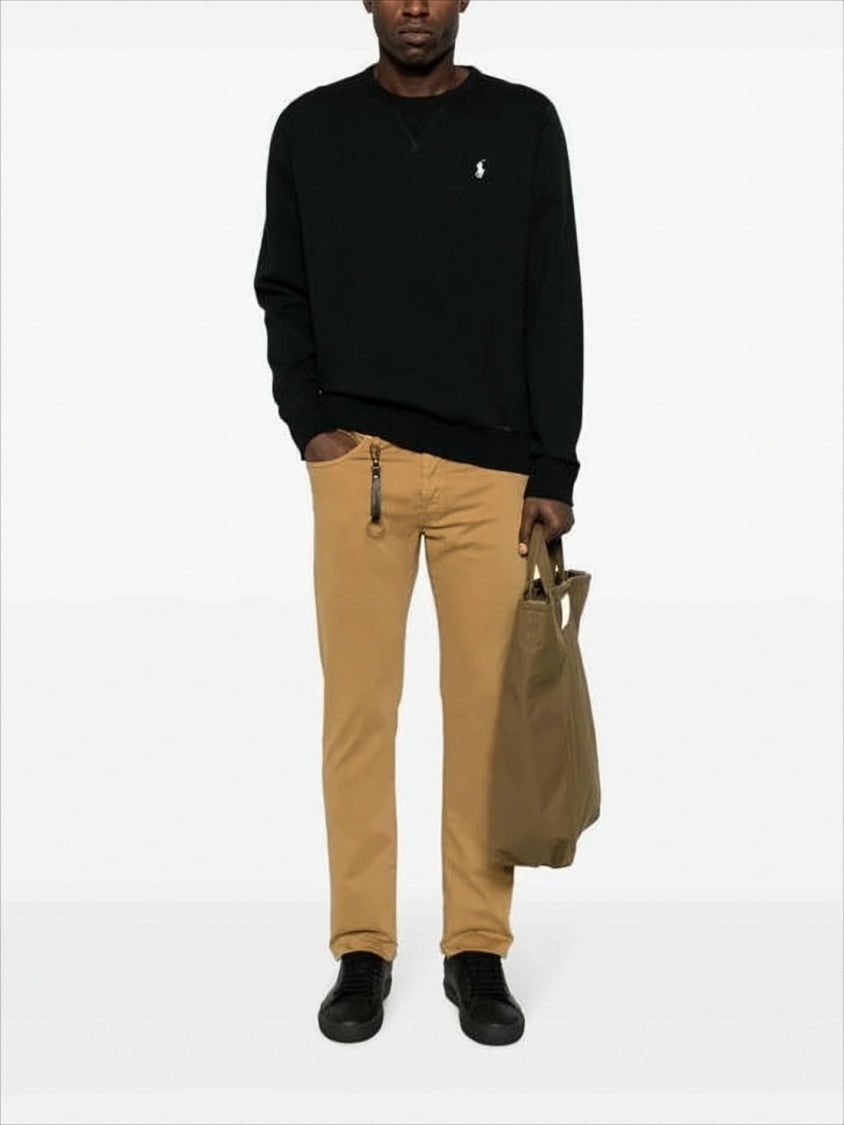 Polo Ralph Lauren Black Crewneck Sweater With Embroidered Logo And Ribbed Hem