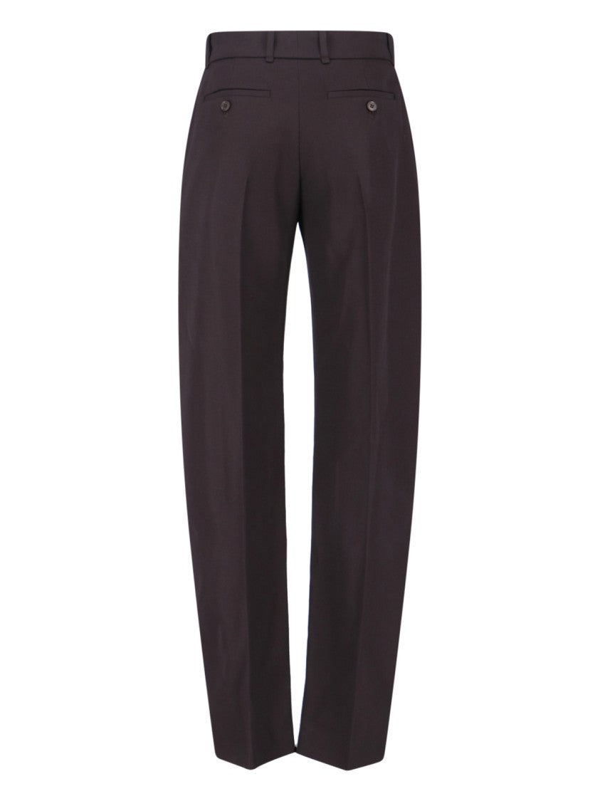 Alexander Mcqueen High-Waisted Brown Wool Trousers With Front Pleats