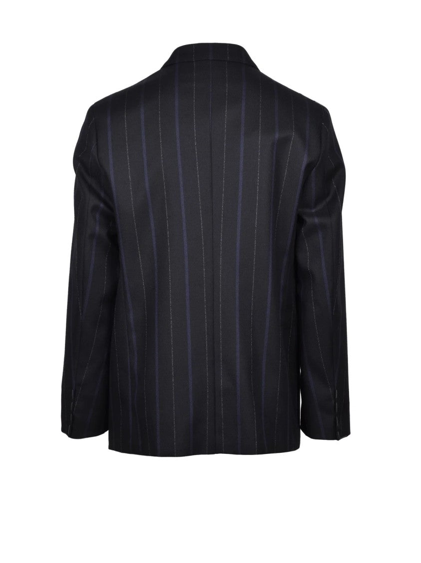 Michele Paoloni Black Blue Men Virgin Wool Double-Breasted Suit