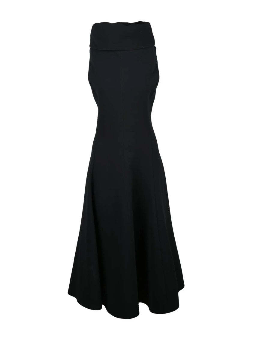 Jacquemus Long Flared Black Dress With Fitted Bodice And Fluid Movement