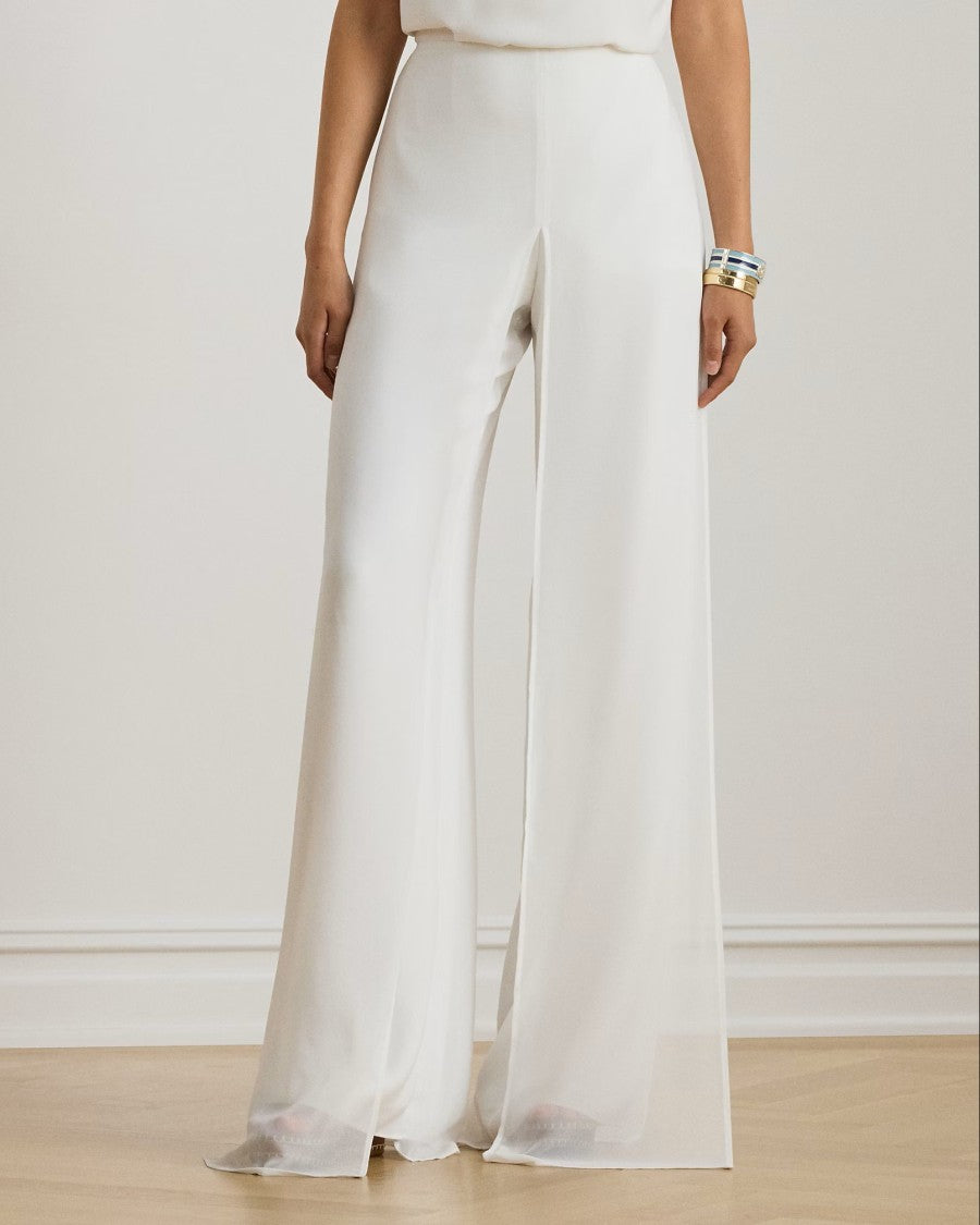 Lauren Ralph Lauren White Paski Flat Front Trousers