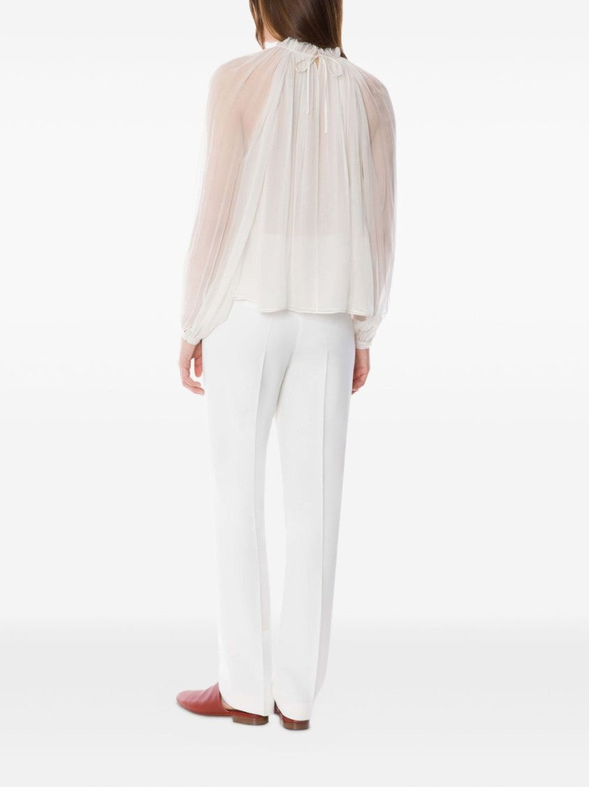 Alberta Ferretti Silk Chiffon Blouse With Floral Neckline Detail
