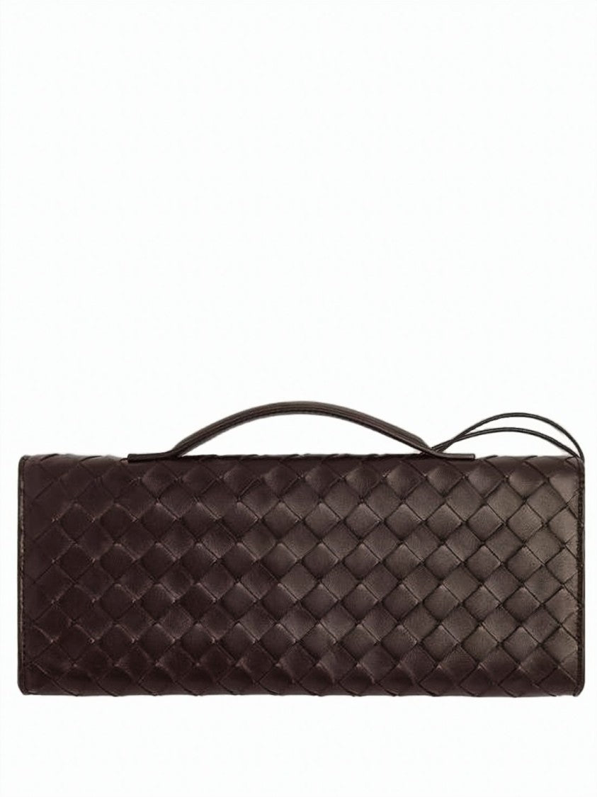 Bottega Veneta Rectangular Woven Lambskin Clutch With Gold-Tone Charm