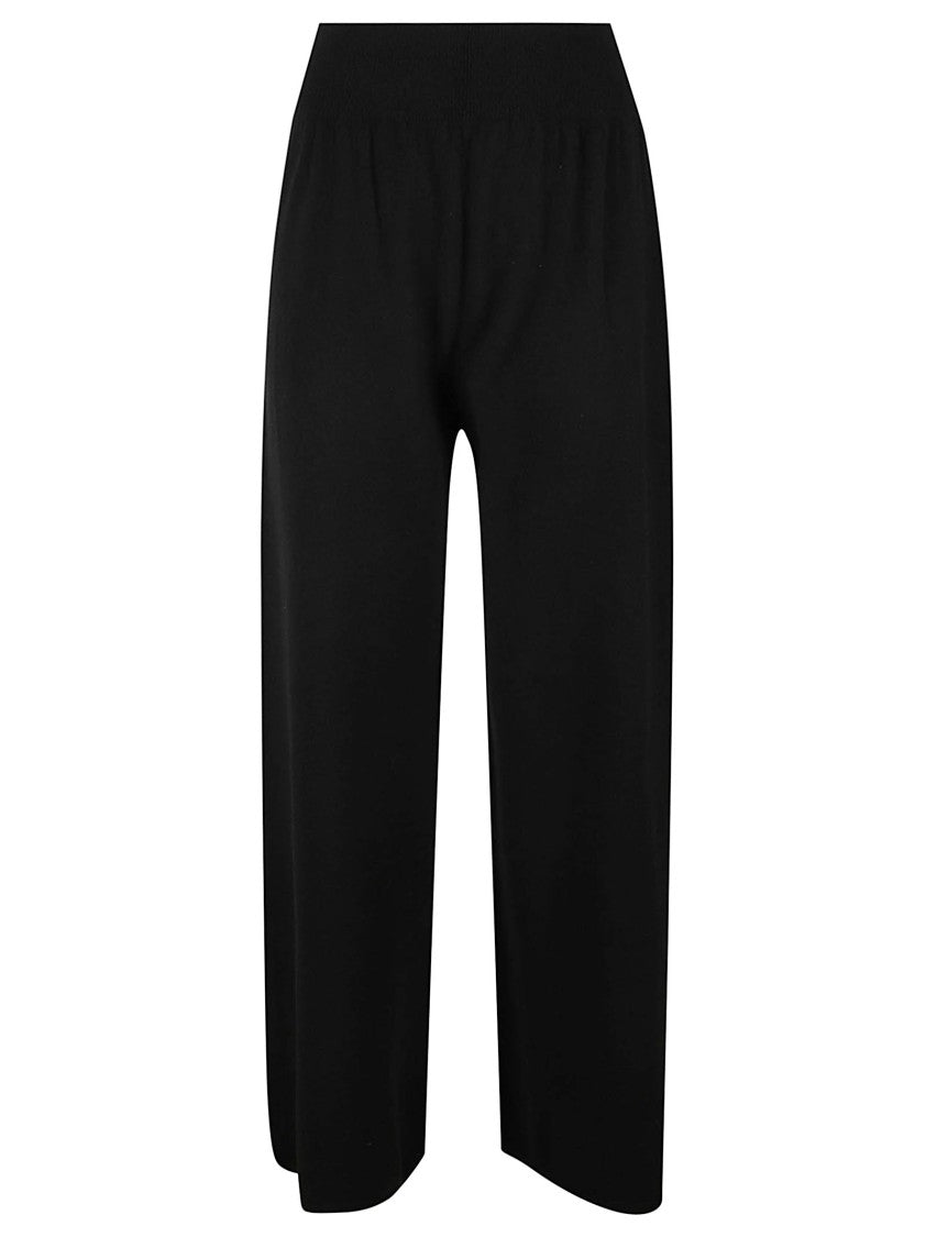 Wlns Cashmere Wide-Leg Black Knitted Trousers With Ribbed Waistband